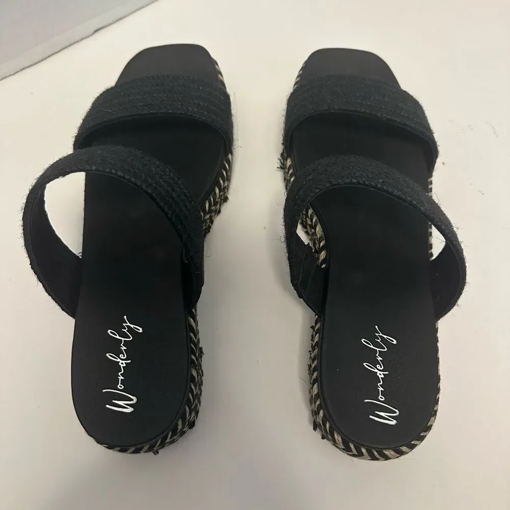 Wonderly Black Wedge‎ Woven Sandals size 8 NEW without box